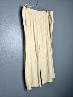 Umgee Linen Cotton Beach Vacation Resort Wide Leg Pants in Light Cream size 2x